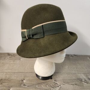 Womens Tarnish Cloche Hat Green 100% Wool One Size Felt Bucket Boho Eclectic